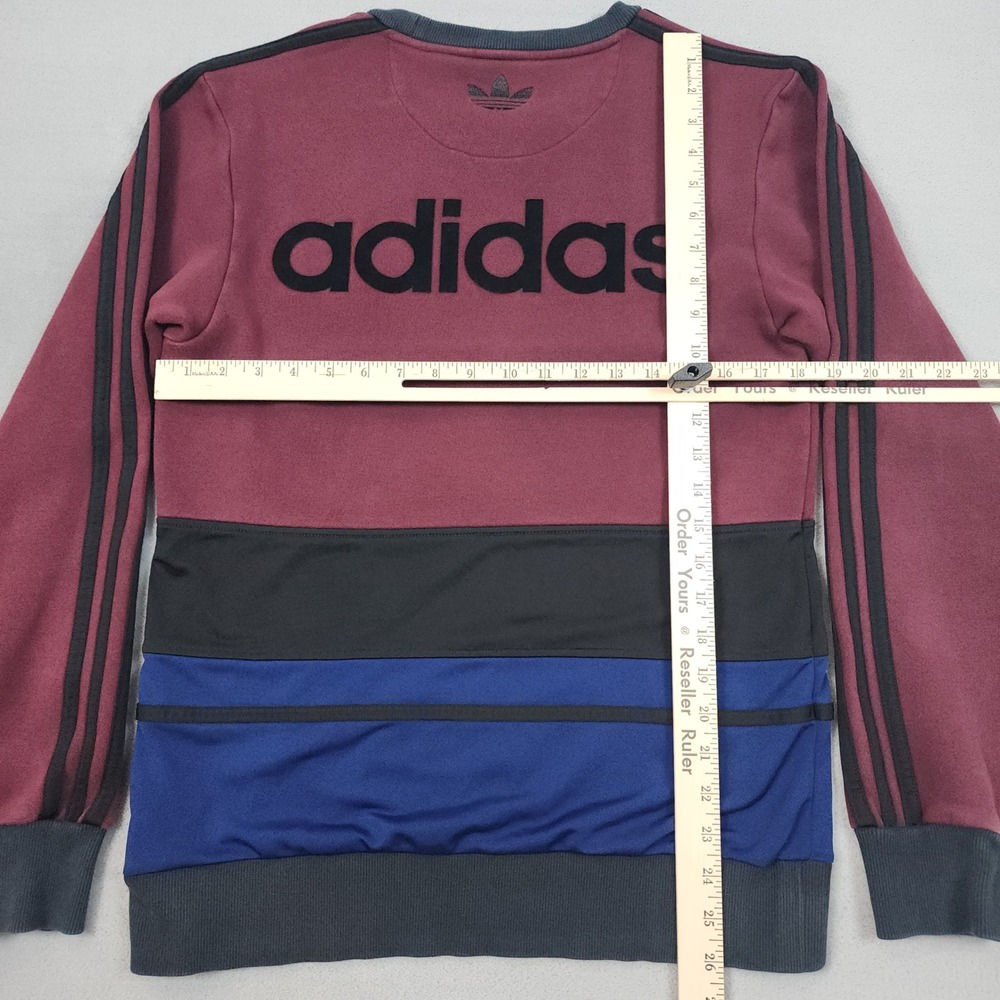 Adidas Originals Sweatshirt Mens S Burgundy Baroque Flocked Trefoil Colorblock - Picture 8 of 11